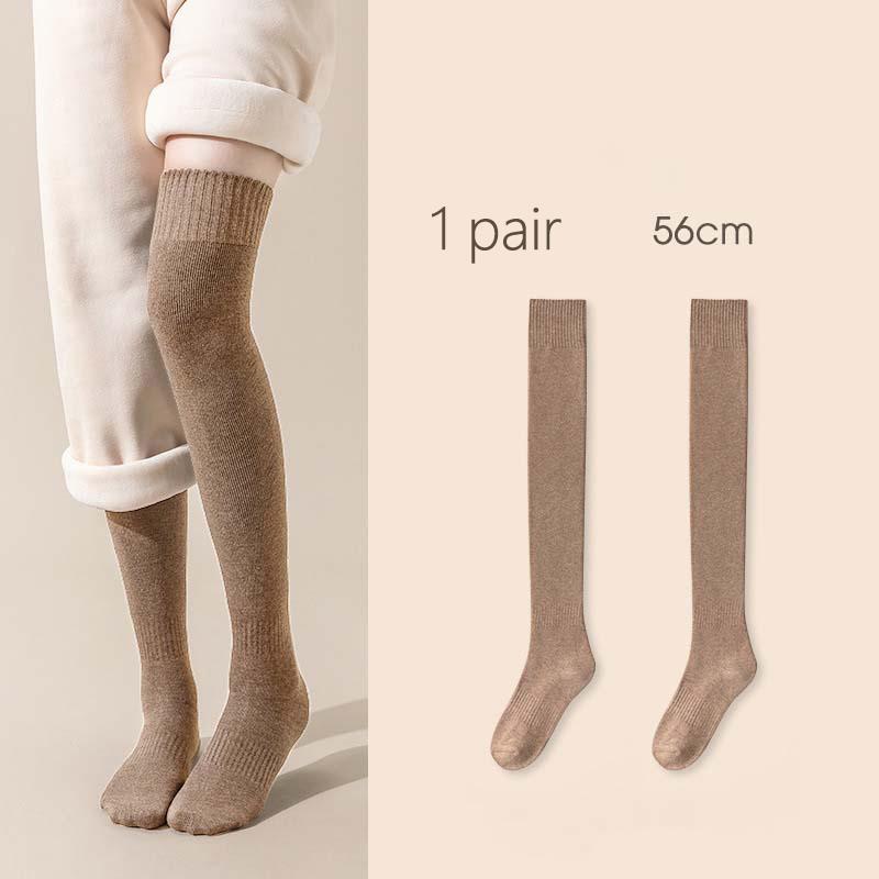 2 Pairs Sets Winter Thick Warmer Stockings For Women Knit Cotton Thermal Over Knee Socks Casual Solid Color Knee Long Sock