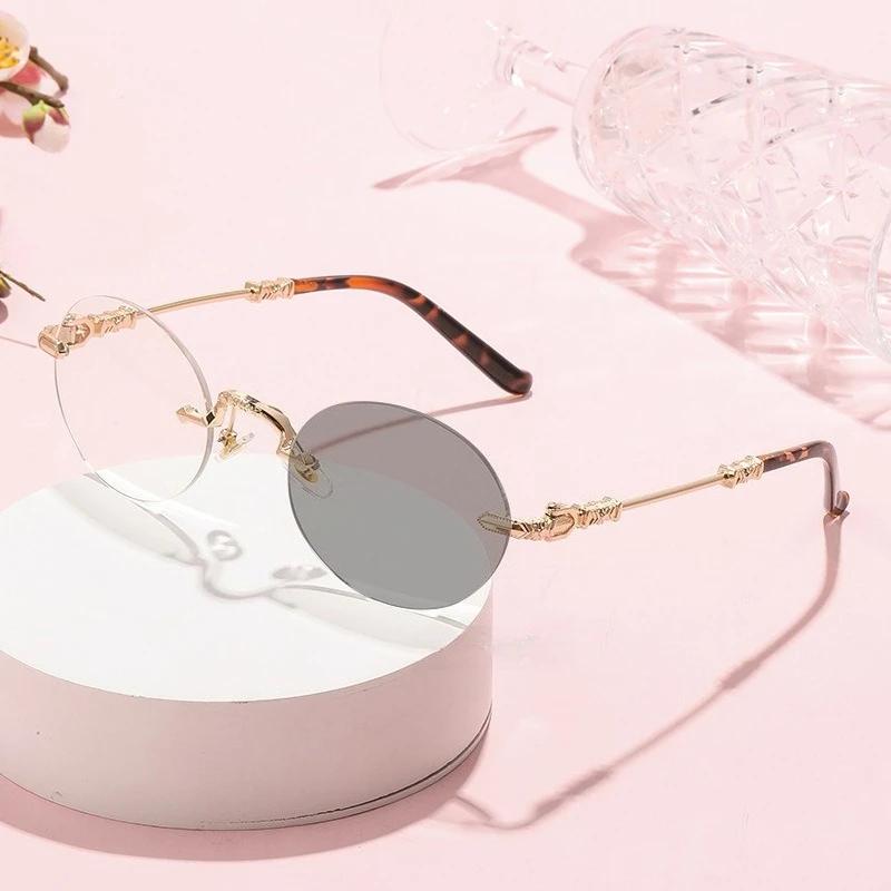 

Новые фотохромные очки для близорукости без оправы, женские модные металлические безободковые очки с маленькой оправой, очки против синего света, диоптрии до -4.0 -4.0 золотой