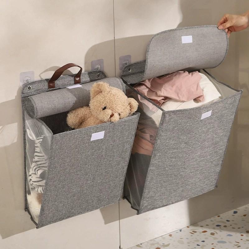 Foldable Wall-Mounted Waterproof Cotton Linen Laundry Basket Hamper for Bathroom Storage