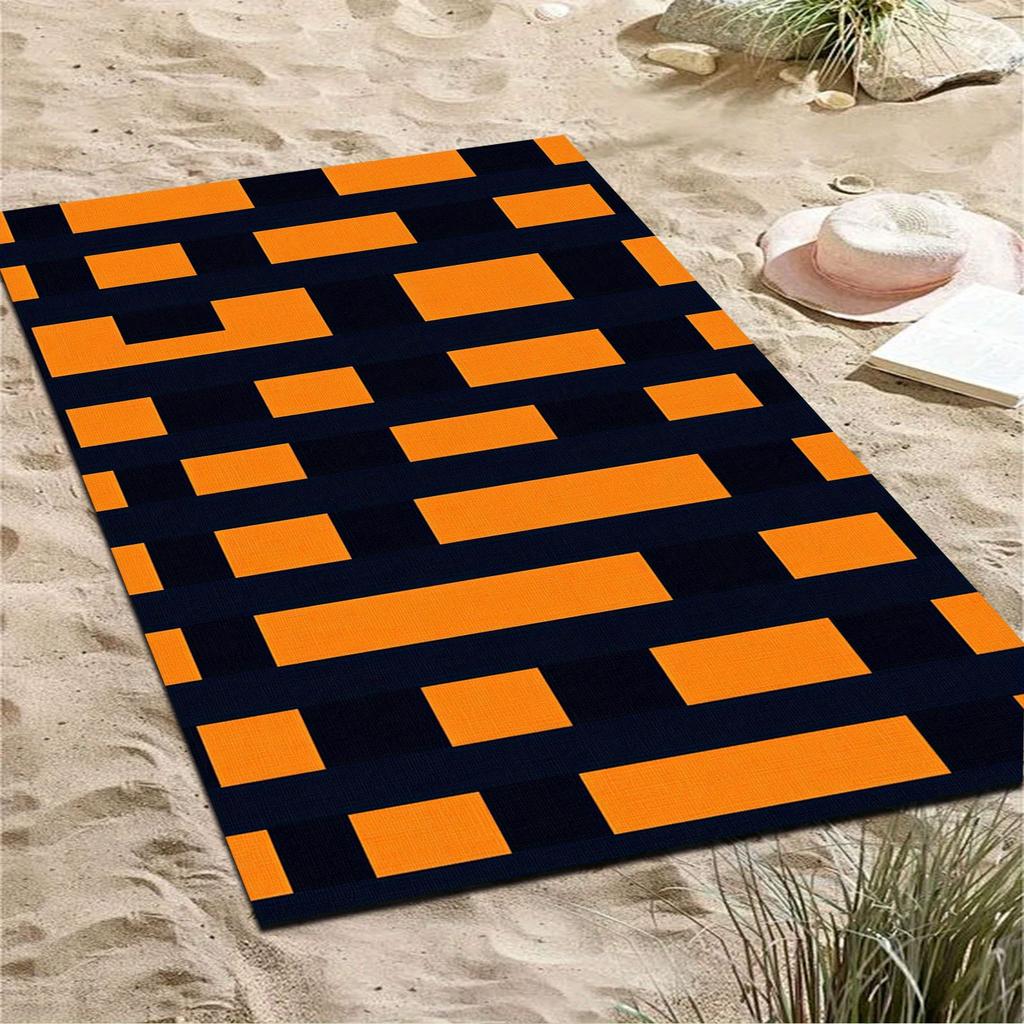 1Pc Orange Black Geometric Beach Towel Modern Abstract Print Bold Design Quick Dry Soft Microfiber Bath Towel For Men Women