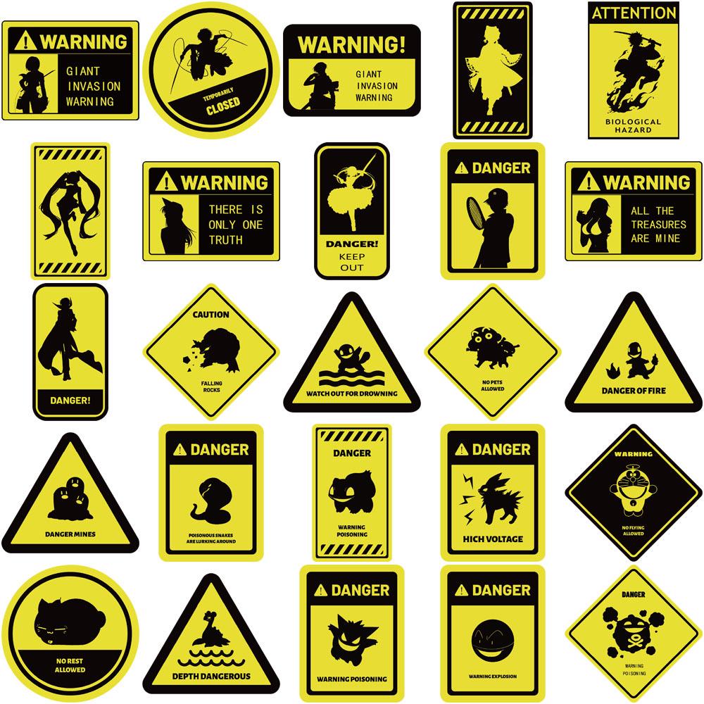 50 Creative Anime Warning Cartoon Stickers for DIY Decoration On Phone Cases, Water Bottles, Notebooks