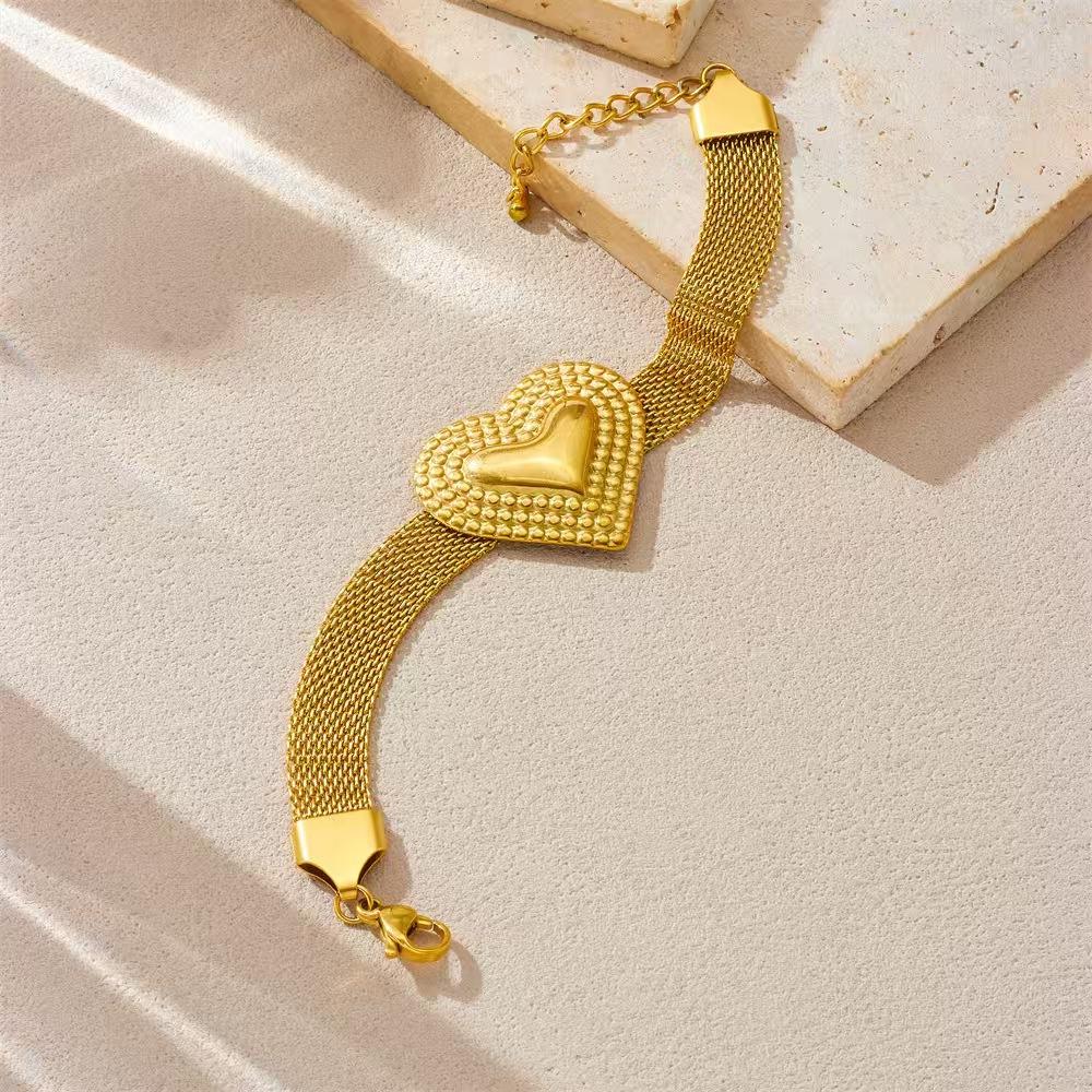Versatile Fashion Women's Bracelet, Personalized Design Wide Mesh Bracelet 2026 New Arrival Love Heart Stainless Steel
