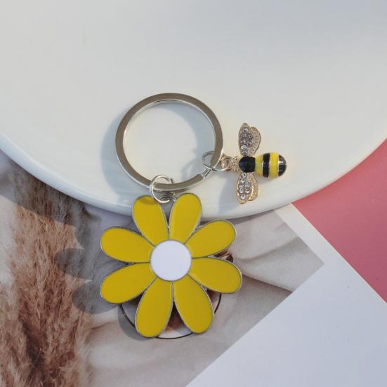 Women Girls Keychain Flower Bee Charm Keyring Shiny Rhinestones Inlaid Small Size Keychain Handbag Accessories