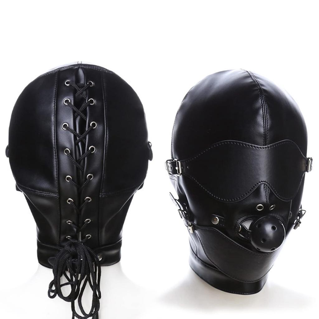 SM Restraint Mask with Adjustable Blindfold and Gag for SM Play and Adult Party Costume [ForstST] Headgear, Opening, Confinement, Restraints,