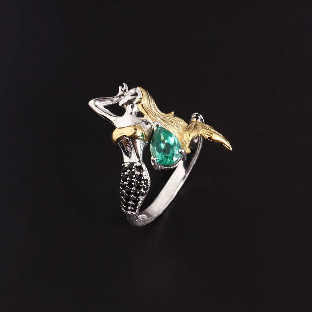 Elegant Mermaid Design Created Pear 5*7mm Emerald Nano Ring 925 Sterling Silver Jewelry for Women's Proposal and Banquet Gifts