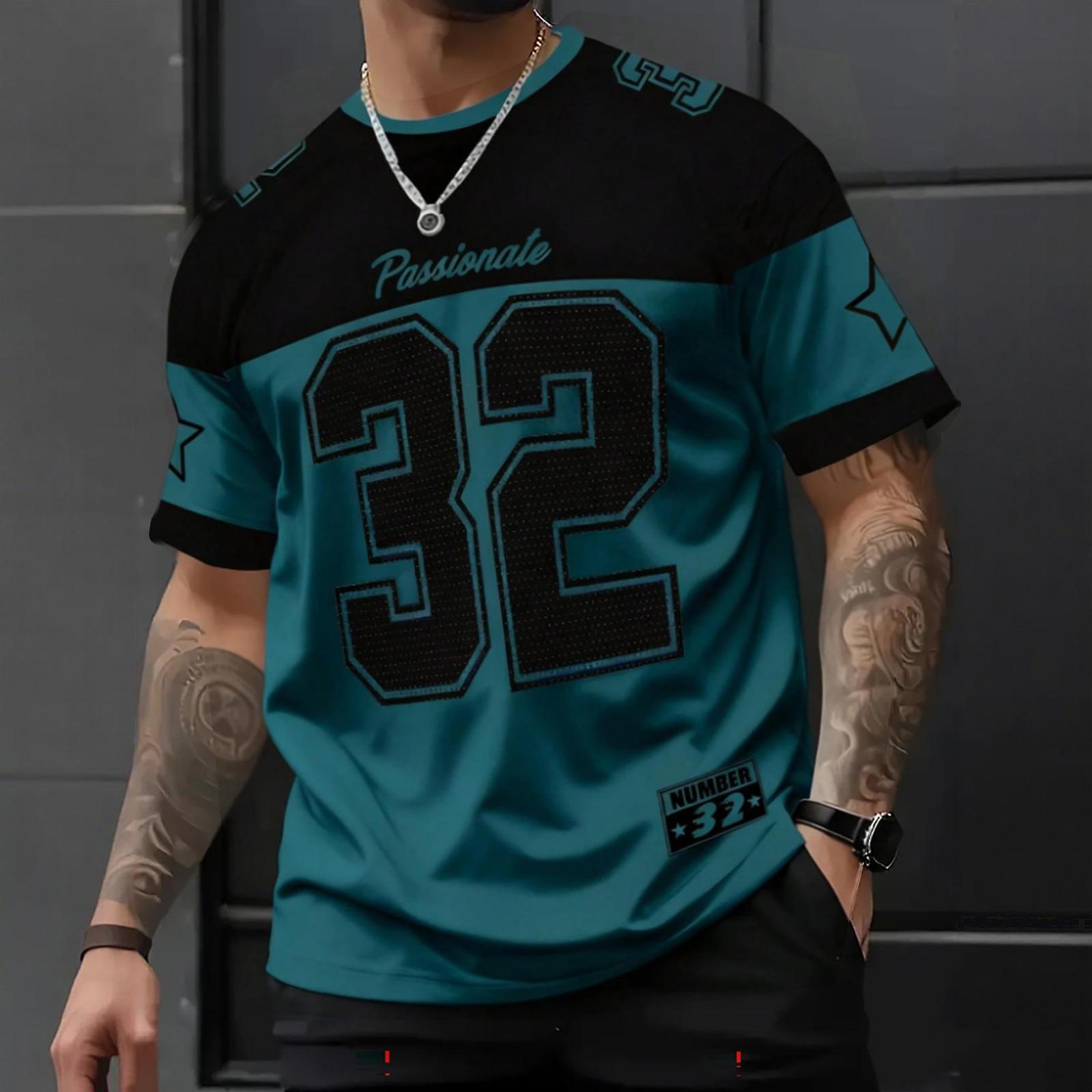 

Men s Short Sleeve Crewneck T Shirt with Number Print Loose Fit Casual Sportswear Top for Daily Wear and Outdoor Activities XXXXL