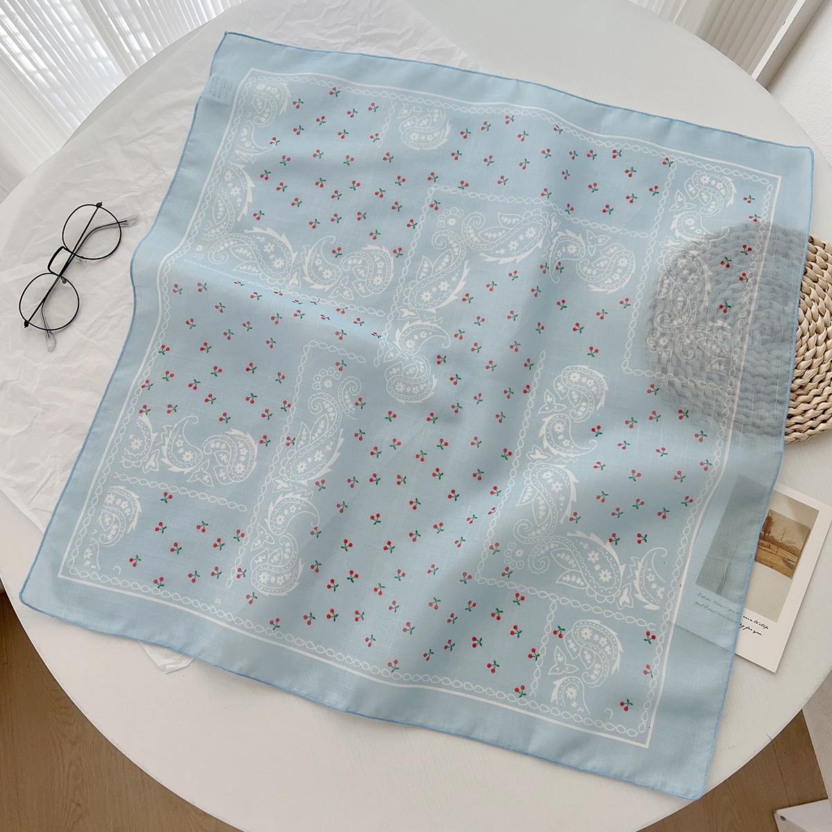 

Хлопок И Лен Милая Повязка На Голову С Вишней Шелковый Платок Маленький Квадратный Платок Женский Весенне-Летний Платок Декоративный Платок Головной Платок Универсальный 58-58cm