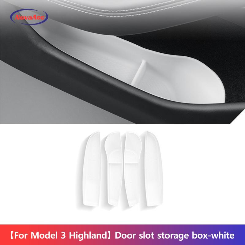 

NovaAcc 4PCS Door Side Storage Box For Tesla Model 3 Highland 2024 Door Organizer Tray Door Handle Armrest Door Pocket Inserts White 4PCS
