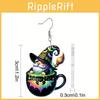 Halloween Themed Tea Cup Wizard Pattern Women Acrylic Earrings For Festive Attire