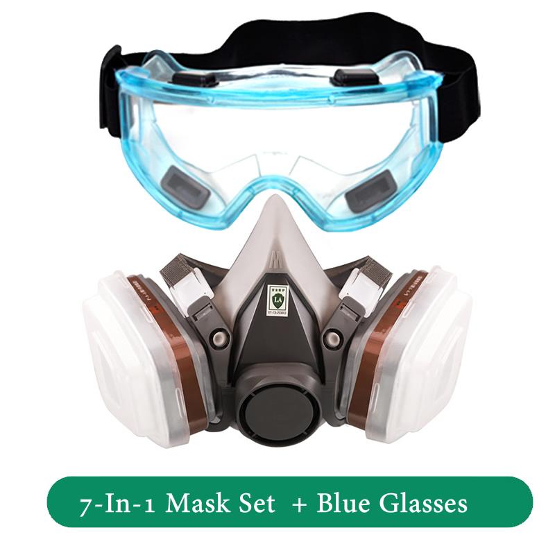 7-In-1 6200 Dust  Half Face Reusable Respirator Dual Filters P-A-1 Safety Glasses For Painting Spraying Work Protection