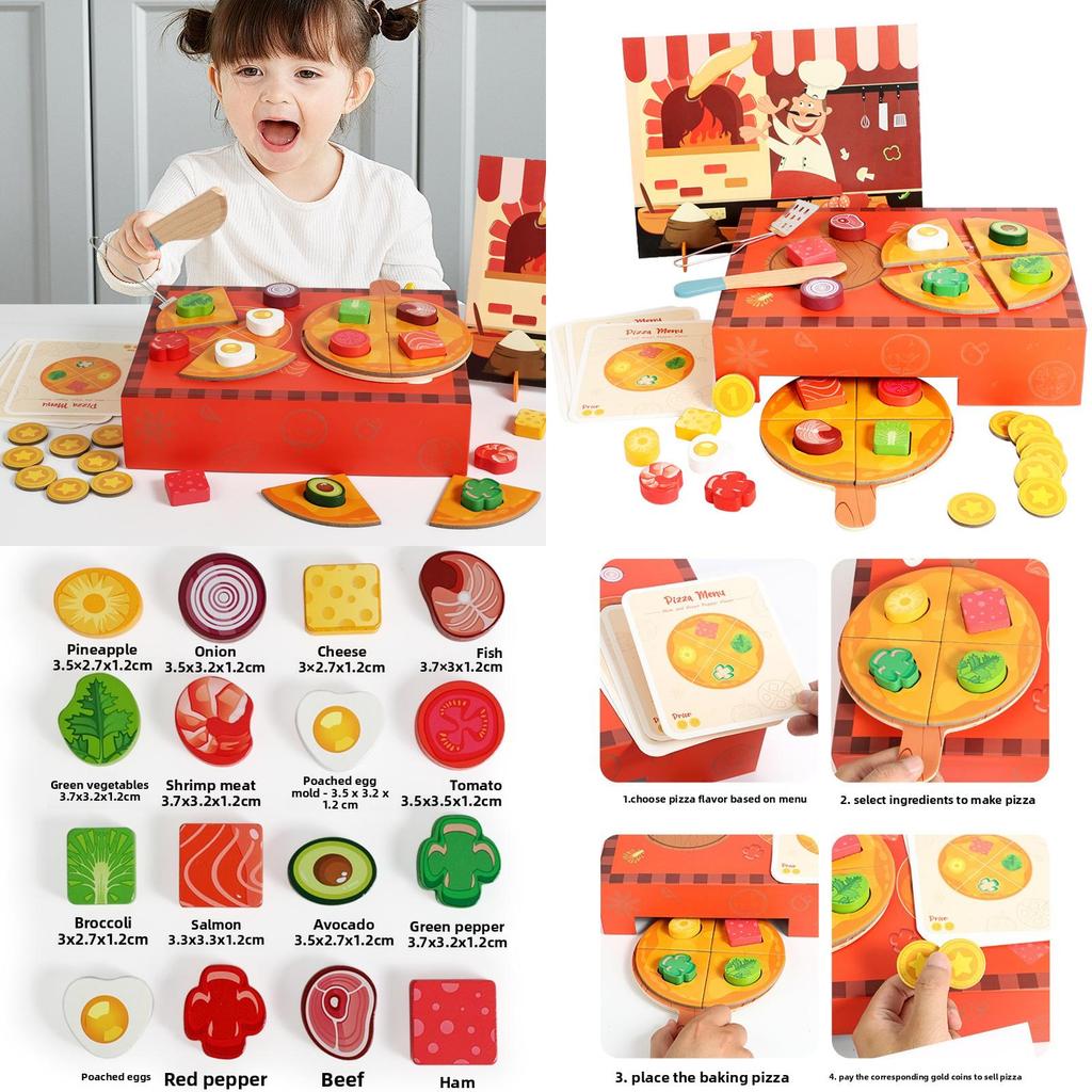 Wooden Simulation Pizza Making Children Toy Set For Imaginative Kitchen Games