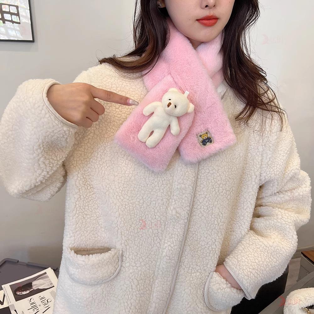 Little Bear Plush Scarf: Warm, Cute Snood for Girls - Winter Neck Warmer & Versatile Cartoon Doll Accessory
