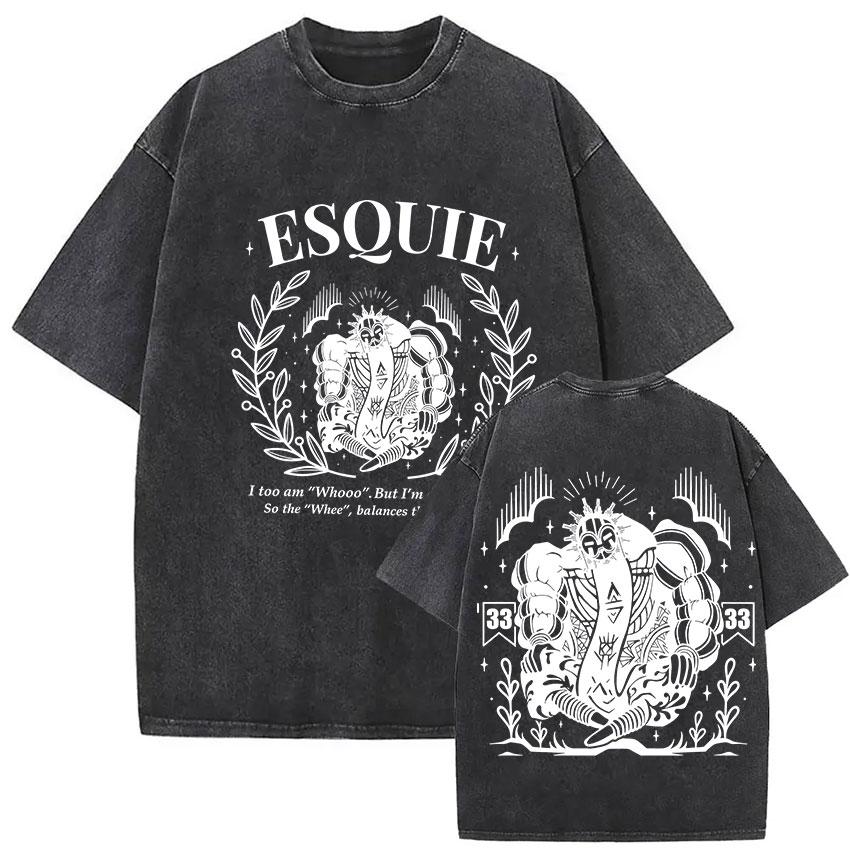 Esquie Clair Obscur Expedition 33 Vintage Washed Graphic T Shirts Men Gothic Classic Punk Short Sleeve Tshirt Unisex Streetwear
