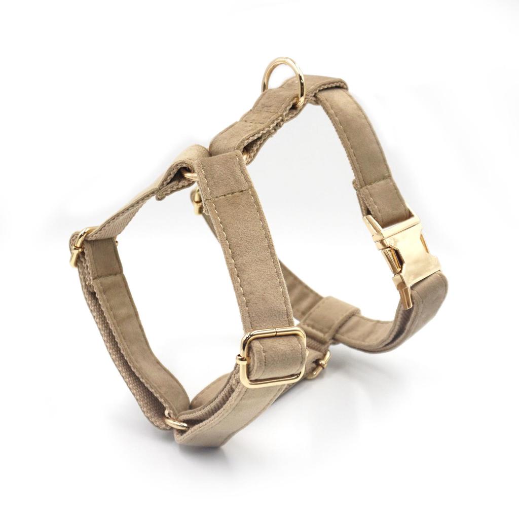 Light Brown Plush Dog Collar, Leash, Bow & Poop Bag Harness Set