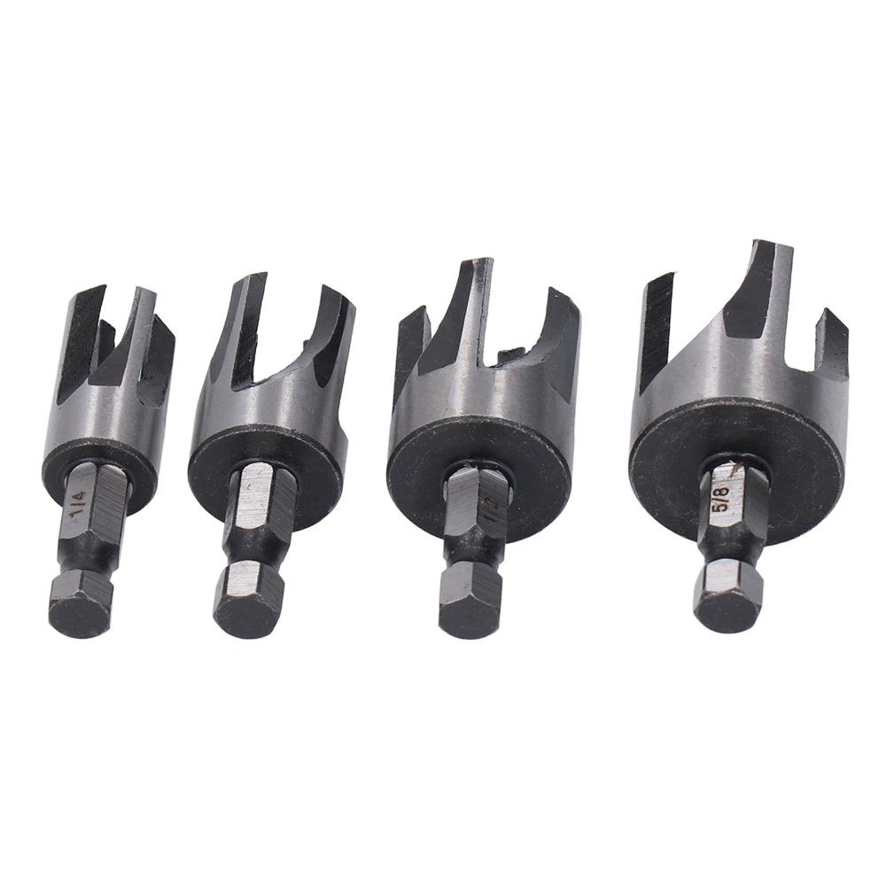 4pcs 6.35mm Hex Shaft Tapered Plug Cutter Claw Type Cutting Tool Durable Hole Saw Kit Woodworking