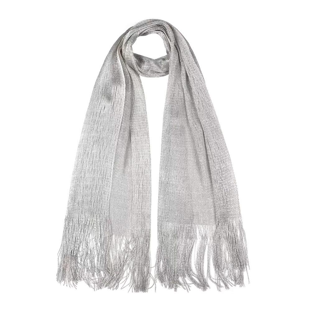 Sunscreen Lace Tassels Silk Scarf Bib Neck Cover Golden Silvery Shiny Scarves Thin Fashion Neck Warmer For Spring Summer Autumn