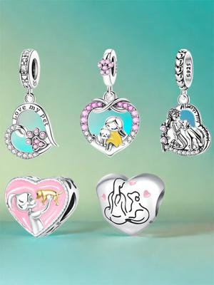 Elegant Charms Copper Heart Cat Pet Dog Beads Pendant Fit Bracelet Necklace Accessories Bead Jewelry Making Jewelry Gift