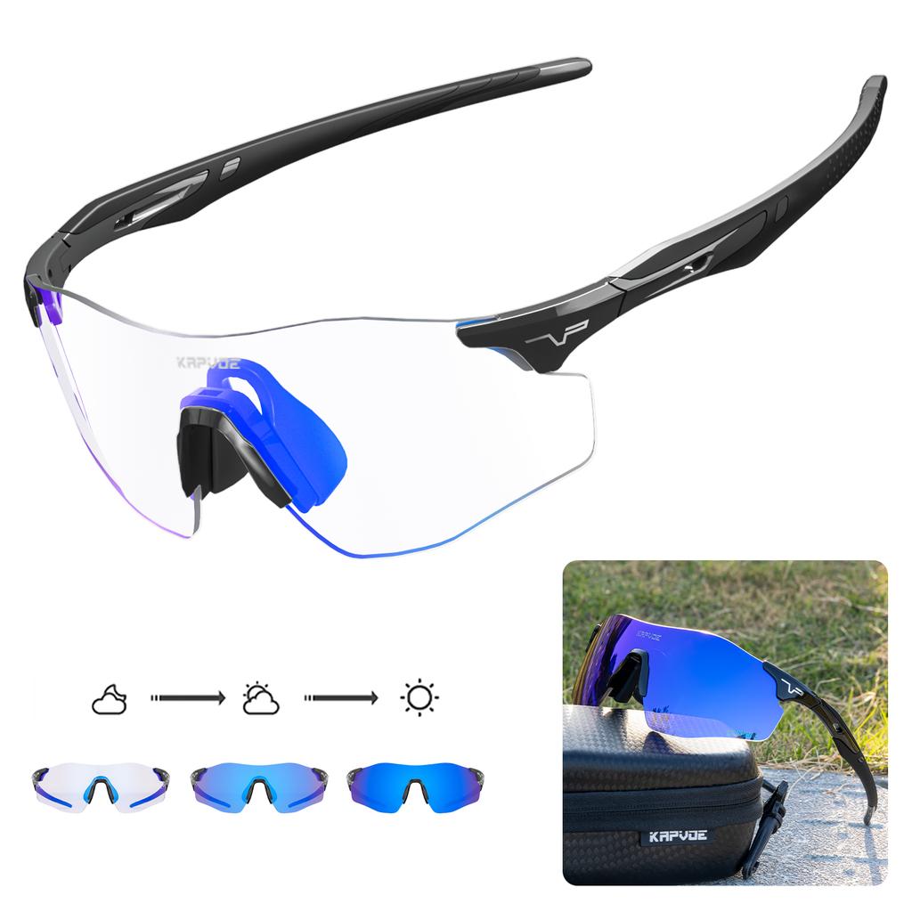 Kapvoe Photochromic Sports Sunglasses Rimless Cycling Glasses Bike Bicycle Glasses Men's MTB Road Running Goggles Red Blue UV400 4