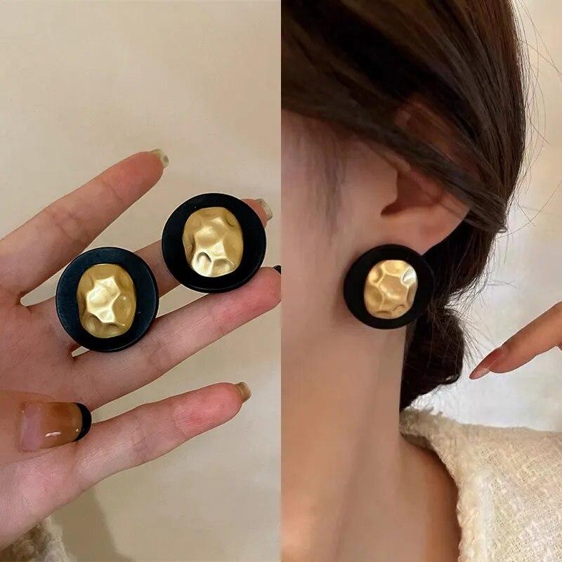 Personality Black Geometric Stud Earrings For Women Gold Color Earrings Trendy Jewelry Party Gifts