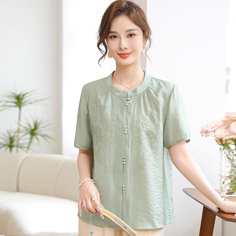 Moyou Women's New Chinese Style Embroidered Summer Shirt