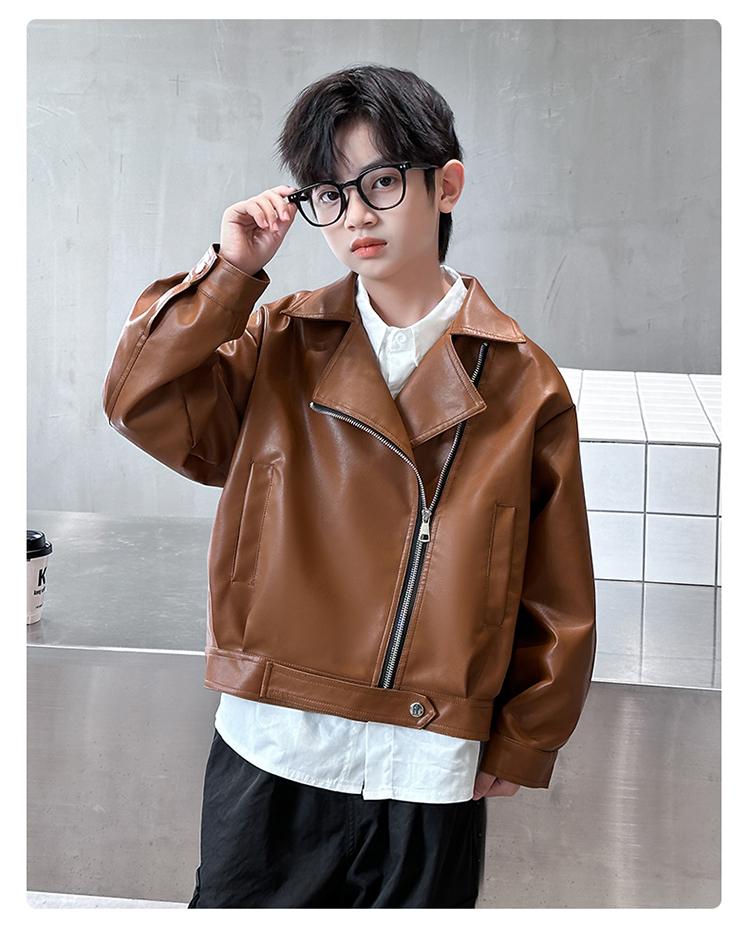 Children's Clothing, Boys' Spring Clothing, Leather Jacket, 2026 New Spring and Autumn Style Jacket, Mid Size Boys' Spring Clothing Trend