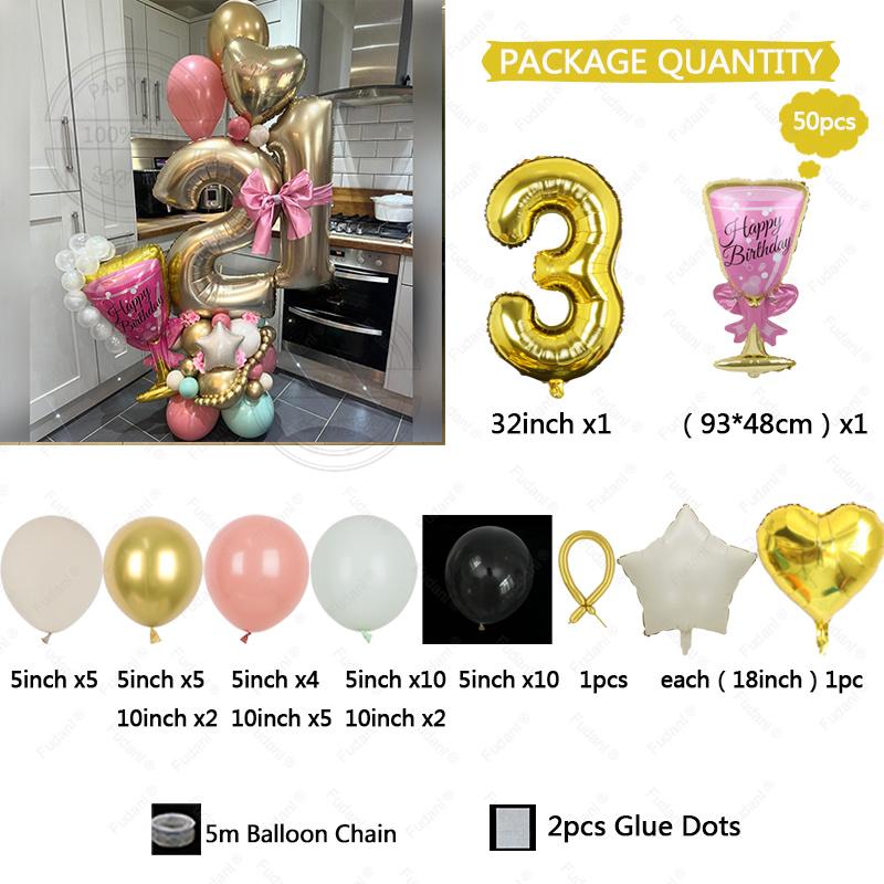 32-inch Gold Digital Foil Balloon Set Wine Glass Love Pentagram Balloon Boy Girl Birthday Party Decor Supplies Baby Shower 2025