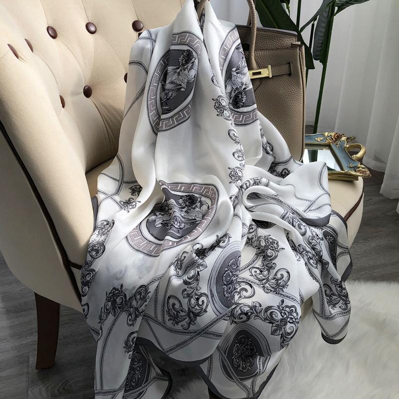 180*65cm 100% Mulberry Silk Printed Scarf Summer Sun Protection Thin Shawl Beach Scarf Neckerchief