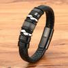 Fashion Braided Rope Wrap Black Leather Bracelets for Men Classic Style Stainless Steel Bangle Couple Charm Jewelry Gifts