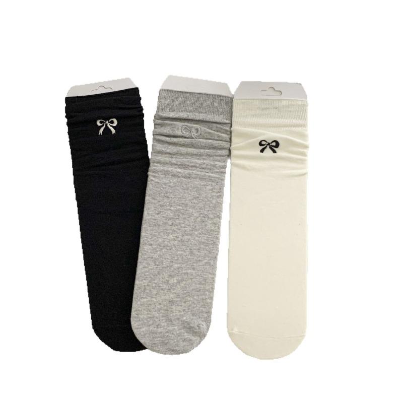 5 Pairs of Summer Women's Thin Ballet Style Fashionable Embroidered Bow Sweat Absorbing and Breathable Mid Calf Socks