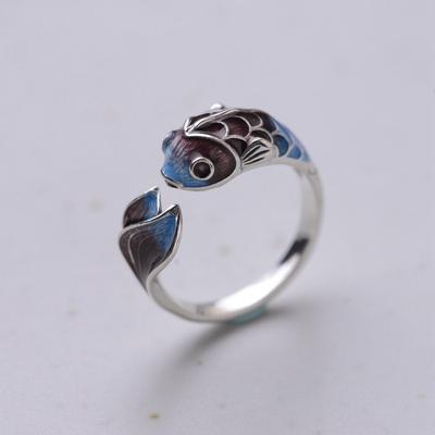 Vintage Şanslı Sazan Balığı Cyprinoid Açık Halka Kadınlar İçin Moda Gümüş Renk Bakır Metal Kadın Yüzükleri Parti Takı Hediyeleri
