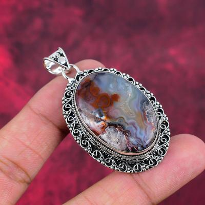 Laguna Lace Agate Pendant, Gemstone Jewelry 925 Solid Sterling Silver Pendant, Gift For Women Handmade Pendant