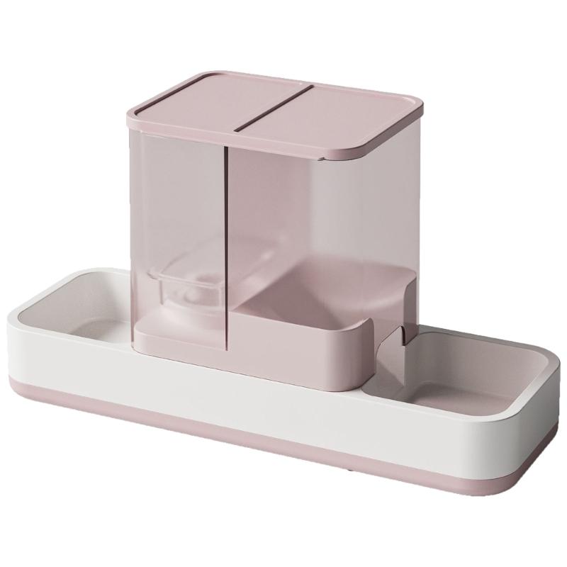 

Cats Dog Feeding Station Leak Proof Water Fountains System Detachable Dish Anti Slip Base Design розовый