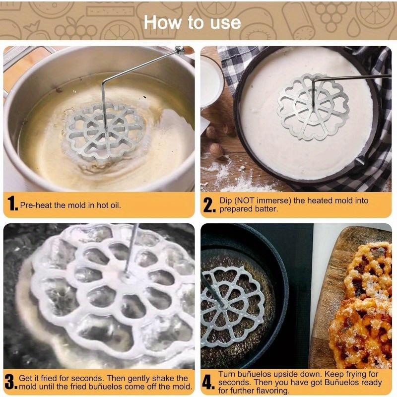 Bunuelos Mold with Handle, 4.7'' Rosette Achappam Mold Non-Stick Timbale Mold for Easy and Fun Kitchen Cooking and Baking Untensils