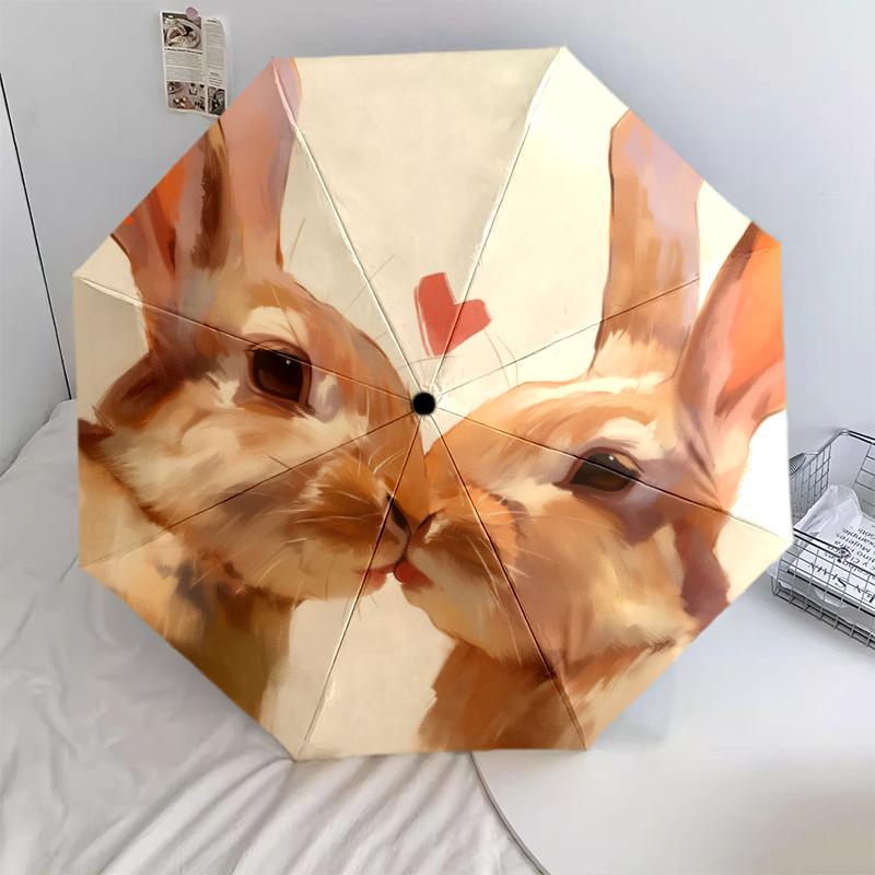 Cartoon Rabbit pattern, automatic folding umbrella, portable and foldable design, 8 ribs, a Christmas or birthday gift.