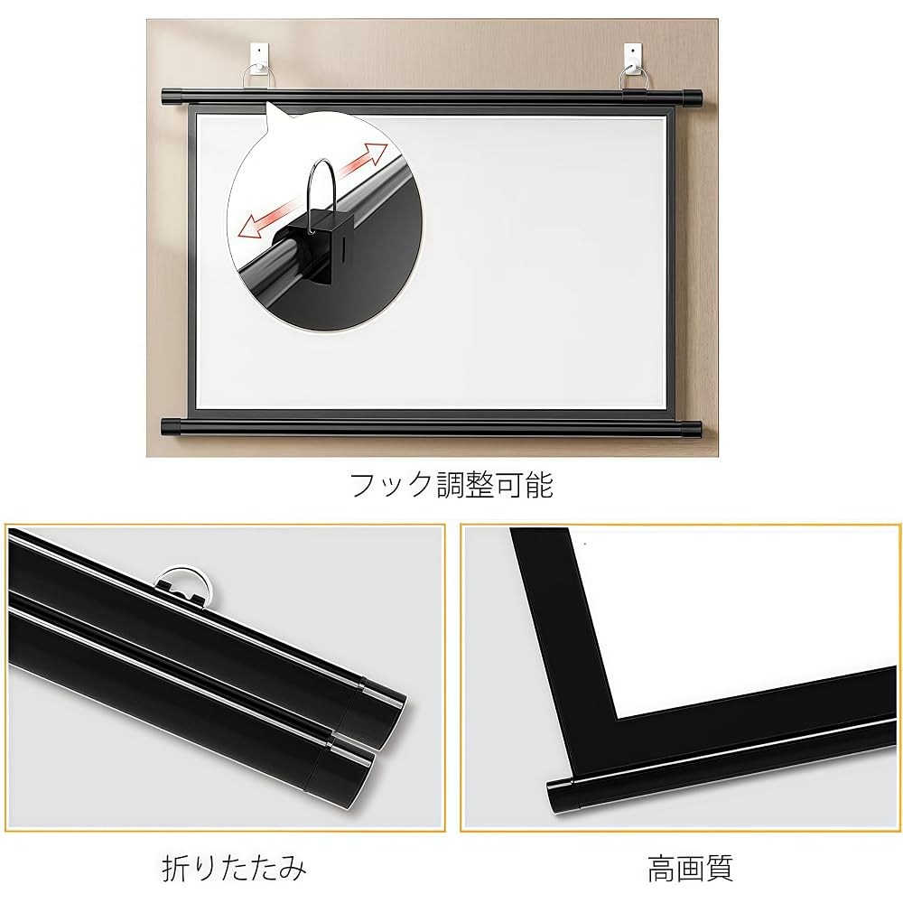 60-inch 16:9 Projector Screen, Hanging Type, Foldable, Wall Mountable, 170° Viewing Angle, Large Screen, Easy Setup, Portable, Indoor/Outdoor Use, Per