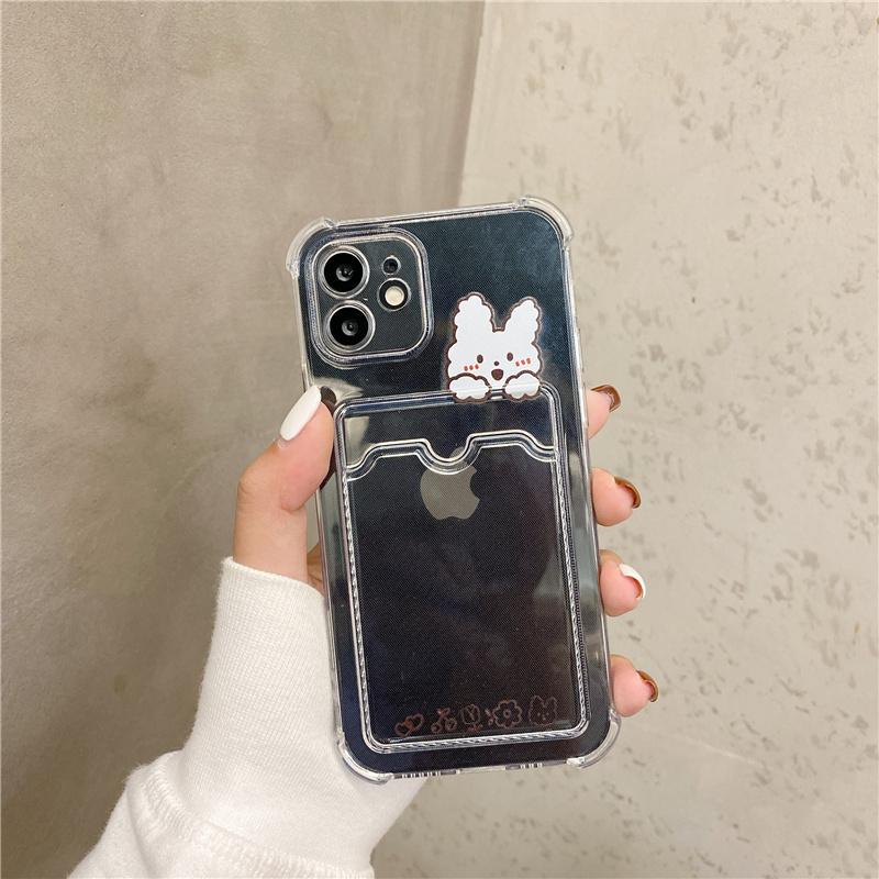 Cute Bear Cartoon Rabbit Shockproof Phone Case For Iphone 11 12 13 14 Pro Xs Max X Mini 7 8 6 Plus Soft Wallet Cover Card Holder