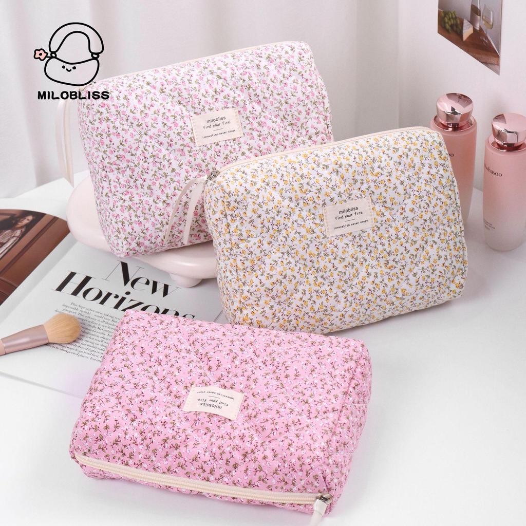 High-Capacity Quilted Floral Cosmetic Handbag
