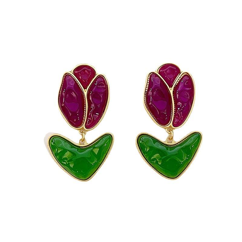 Classic Middle Women Girls Enamel Flower Earrings Ear Clip Vintage Elegant Lady High-end Party Banquet Accessories Jewelry