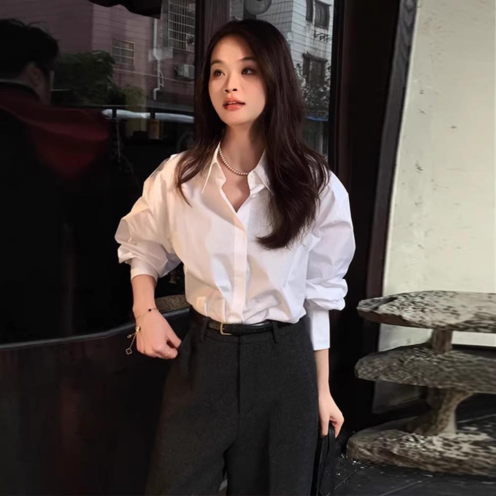 2026 French-Inspired Women's High-End Long-Sleeve White Shirt - Spring Collection