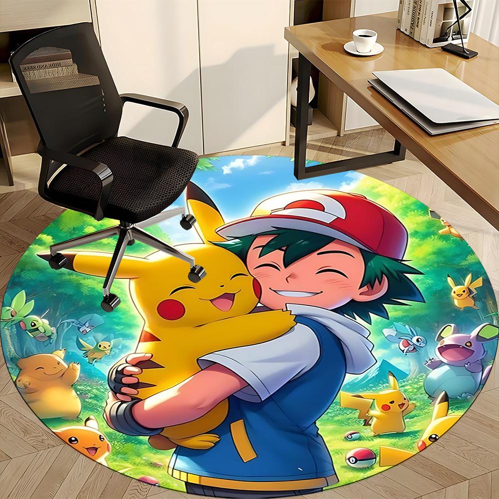 1pc Pokemon Pikachu Chair Carpet for Office Non Slip, Machine Washable Rug for Office, Room Holiday Decor for Christmas, Birthday Polyester