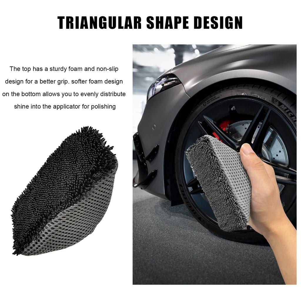 DXNQ 2pcs Car Tire Shine Applicator Pads Reusable Triangle Sponge Wheel Shine Applicator Tire