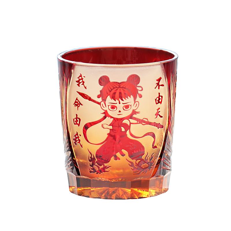 Handmade Chinese Popular Character Nezha Japanese Style Edo Kiriko Glass Whisky Glass Amber Red 250ml 201-300ml красный