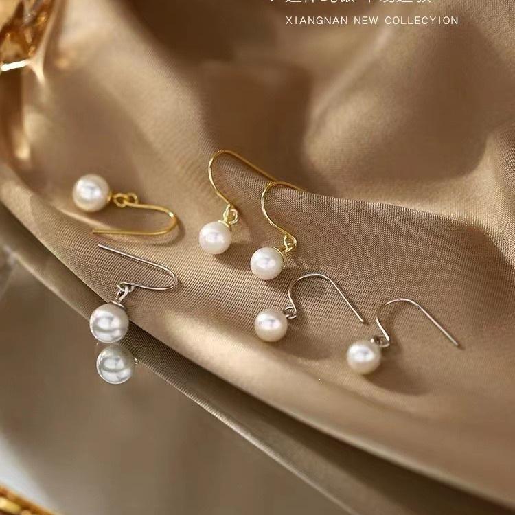 925 Sterling Silver Imitation Pearl Stud Earrings - Elegant, High-End Winter 2023 Style for Women