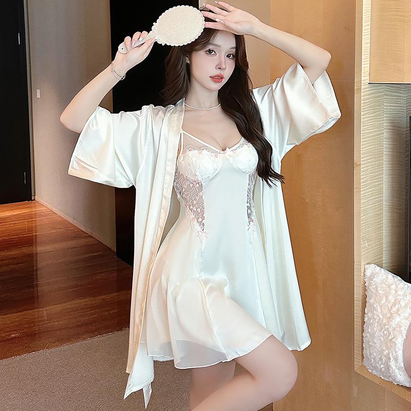 Sexy Pajamas Women's Ice Ribbon Chest Pad Colored Lace Lace Suspender Pajamas Two-piece Set Pure Desire Loungewear