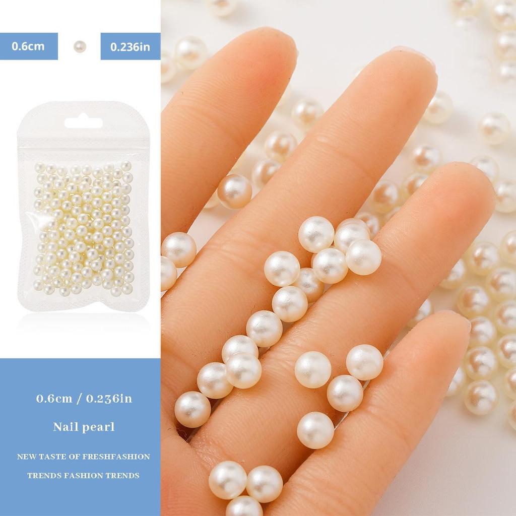 3D High-Gloss Beige Round Nail Art Pearls - No Hole, Multiple Sizes, Non-Peeling