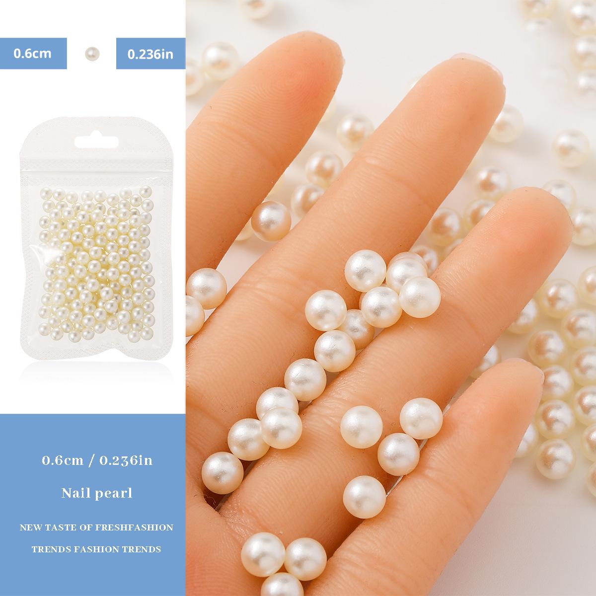 3D Высокоглянцевые Бежевые Круглые Жемчужины для Дизайна Ногтей - Без Отверстий, Разных Размеров, Не Отслаивающиеся