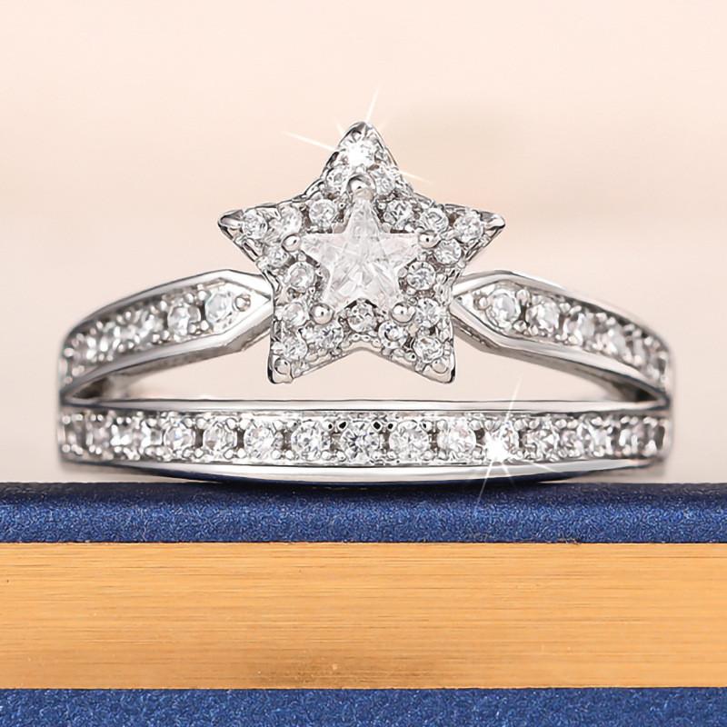 925 Sterling Silver Star Ring Female Fashion Engagement Party Accessories Luxury Bright CZ Wedding Band Statement Jewelry