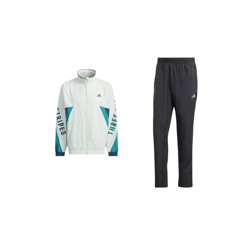 

Adidas Letter Print Color Block Loose Fit Stand Collar Long Sleeve Straight Leg Knit Pants Casual Sports Set Men sets IP4472+IS5148 S