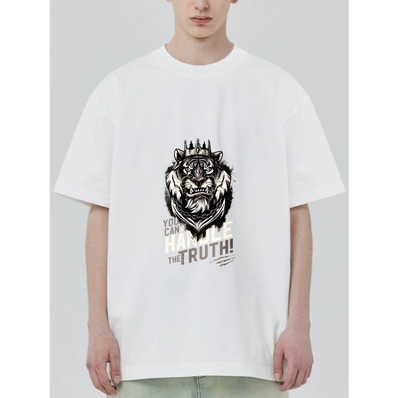 

Crewneck T Shirt Black Tiger With Crown And You Cant Handle The Truth Graphic Print For Casual Wear XXXXL білий