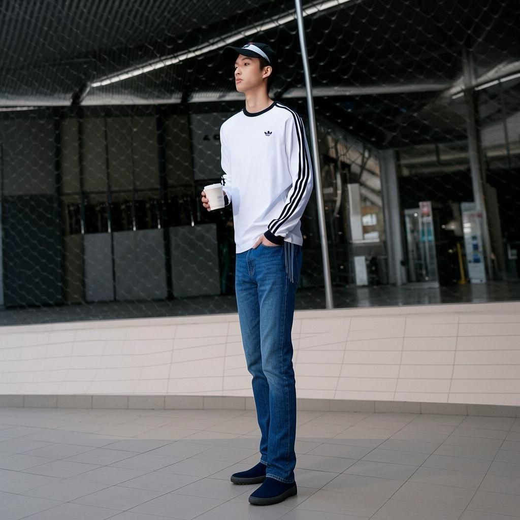 adidas Originals Three Stripes Soft Comfortable Crew Neck Long Sleeve T-Shirt Men Tops KE3545